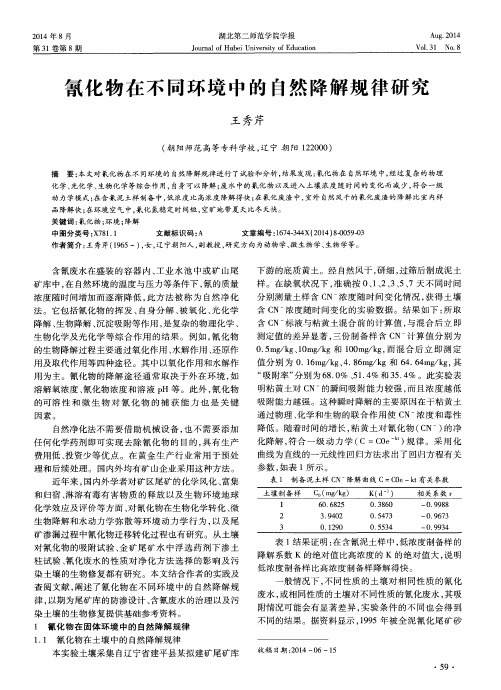 氰化物在不同环境中的自然降解规律研究