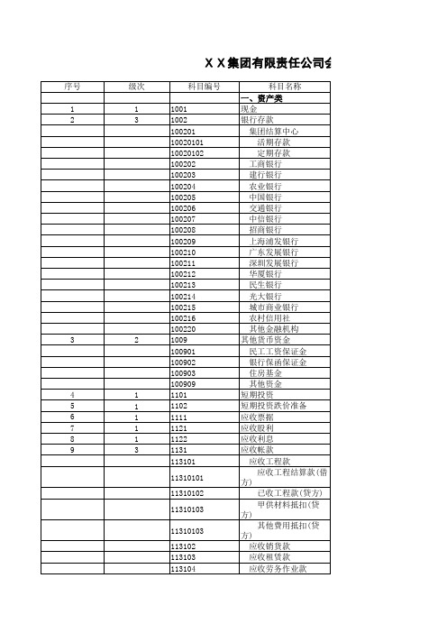 集团会计科目设置