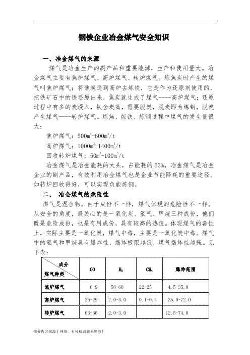 钢铁企业煤气安全培训知识