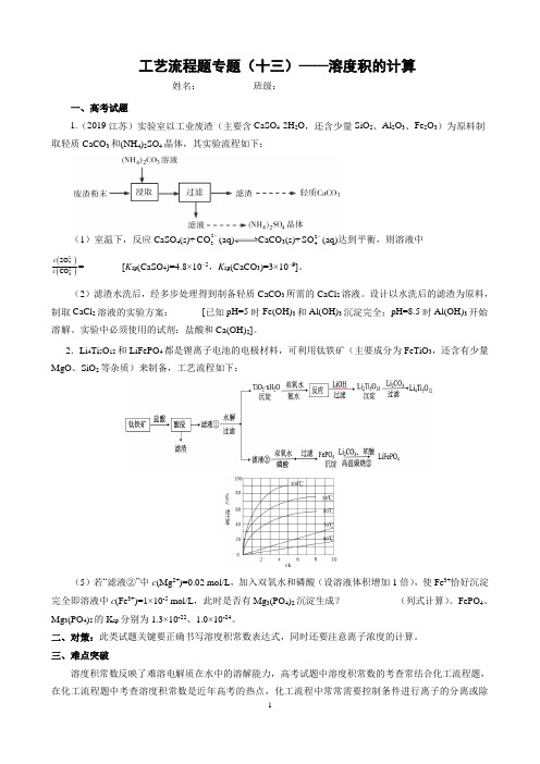 小专题(13)-化工流程中溶度积常数计算