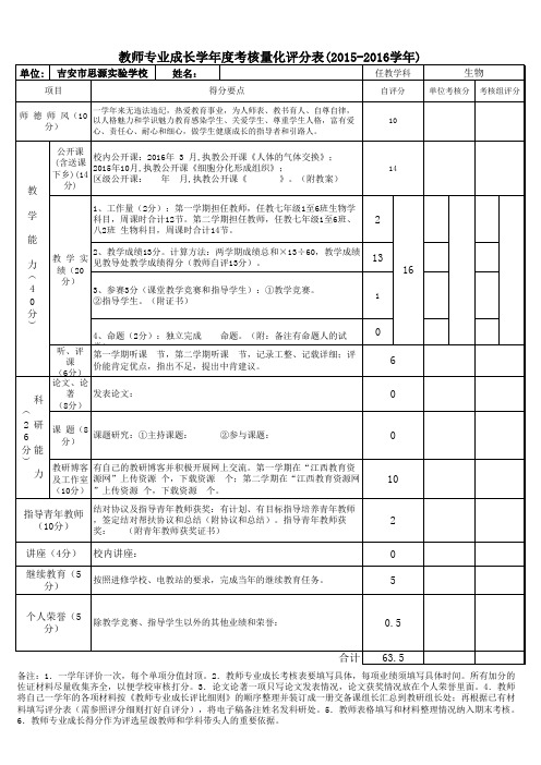 教师专业成长评分表