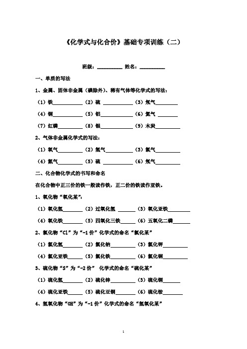 《化学式与化合价》基础专项训练（二）