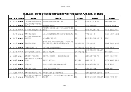 第31届四川省青少年科技创新大赛科技实践活动入围名单