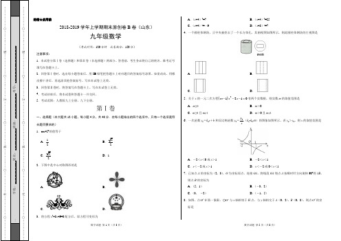 模拟卷：2018-2019学年九年级数学上学期期末考试原创卷B卷(山东)