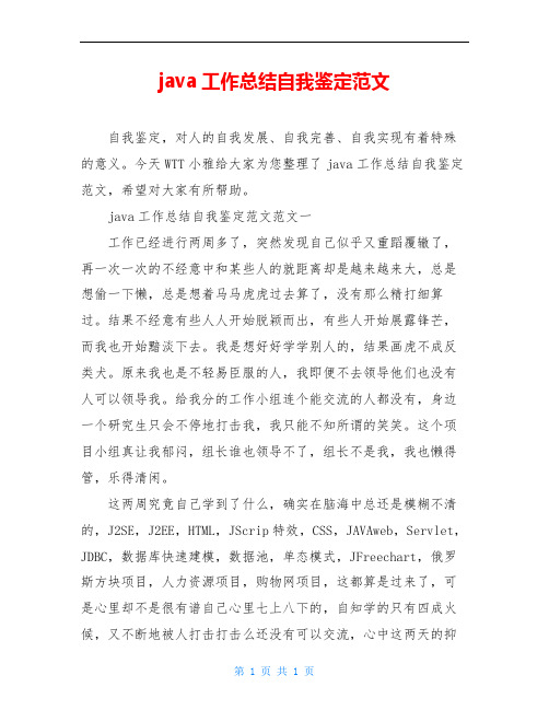 java工作总结自我鉴定范文