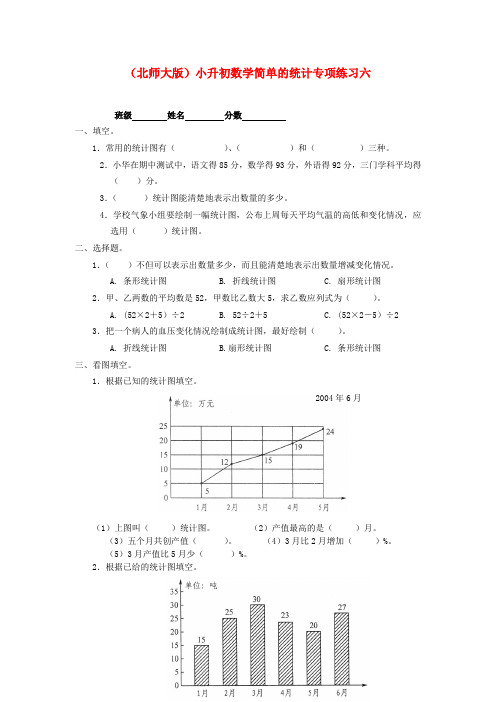 六年级数学 小升初数学简单的统计专项练习六(无答案) 北师大版