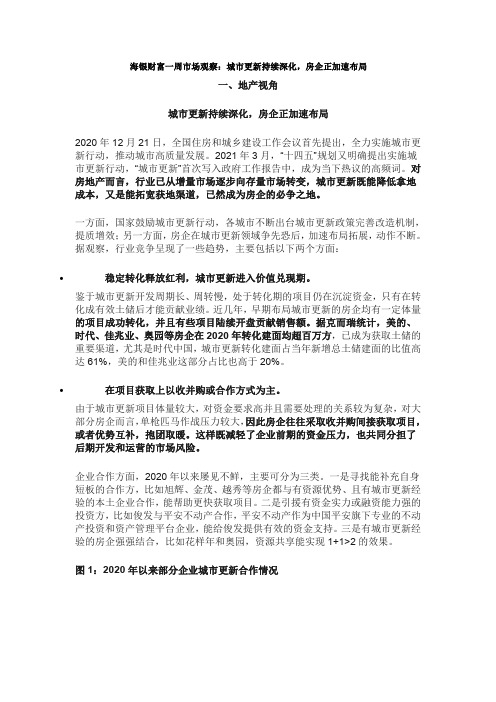 海银财富一周市场观察:城市更新持续深化,房企正加速布局