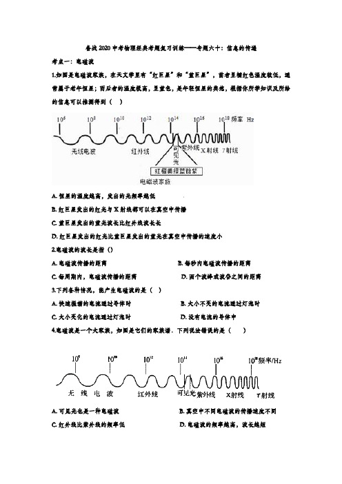备战2020中考物理经典考题复习训练——专题六十：信息的传递