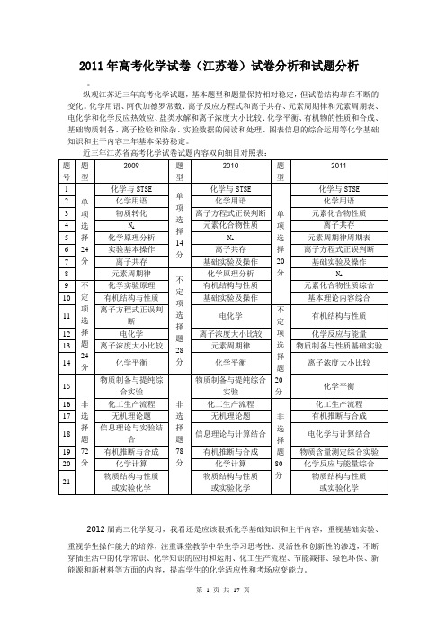 2019年高考试题——化学(江苏卷)含试卷分析和试题解析