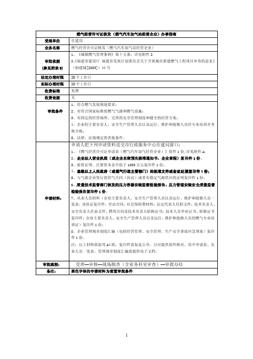 燃气经营许可证核发（燃气汽车加气站经营企业）办事指南