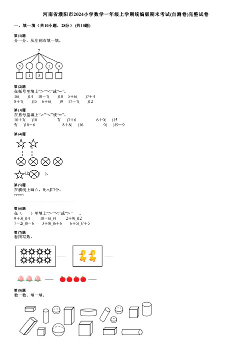 河南省濮阳市2024小学数学一年级上学期统编版期末考试(自测卷)完整试卷