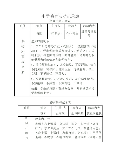 小学德育活动记录表