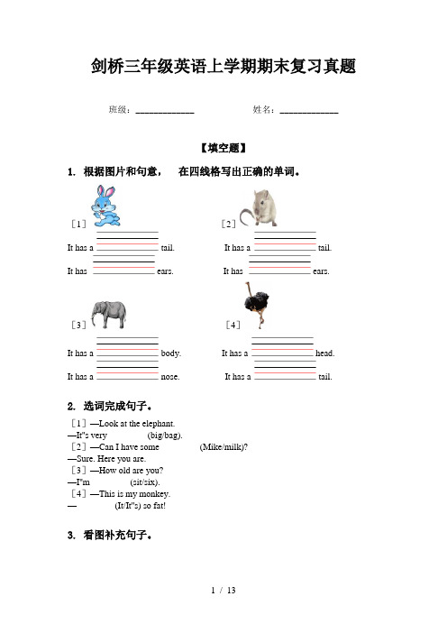 剑桥三年级英语上学期期末复习真题