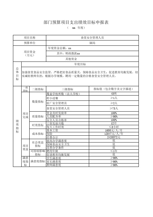 食堂安全管理人员绩效目标申报表