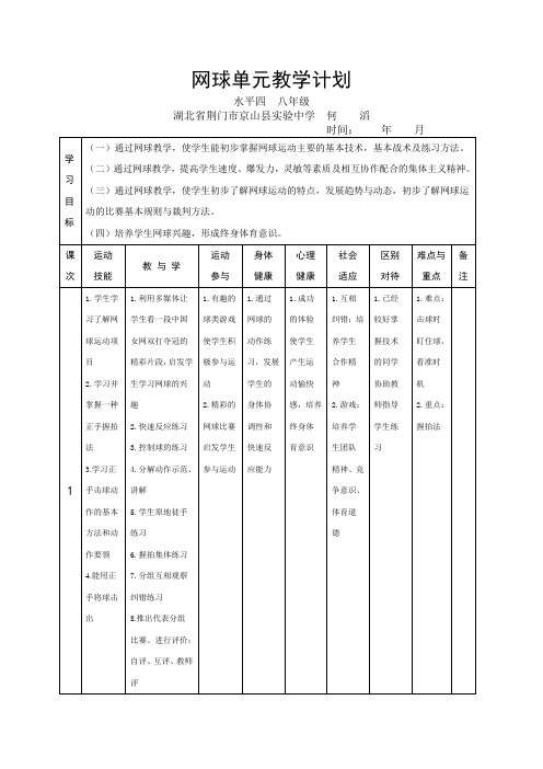 网球单元教学计划