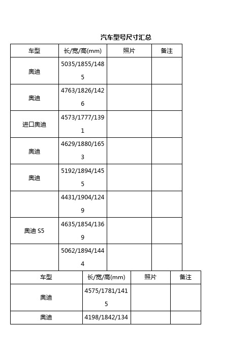 各品牌汽车尺寸大全