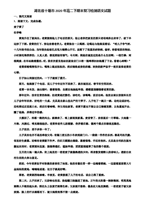 湖北省十堰市2020年高二下期末复习检测语文试题含解析