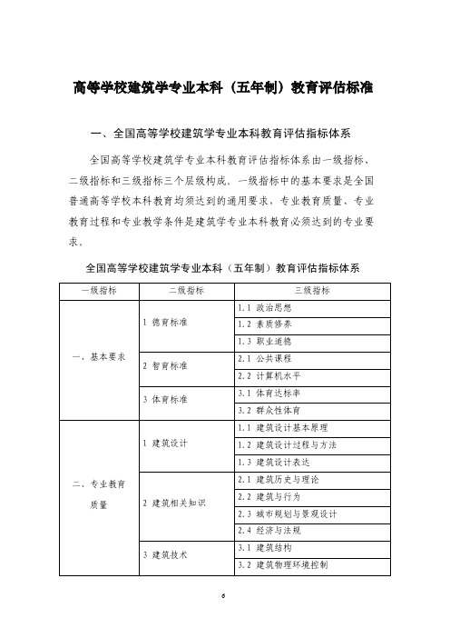 高等学校建筑学专业本科(五年制)教育评估标准