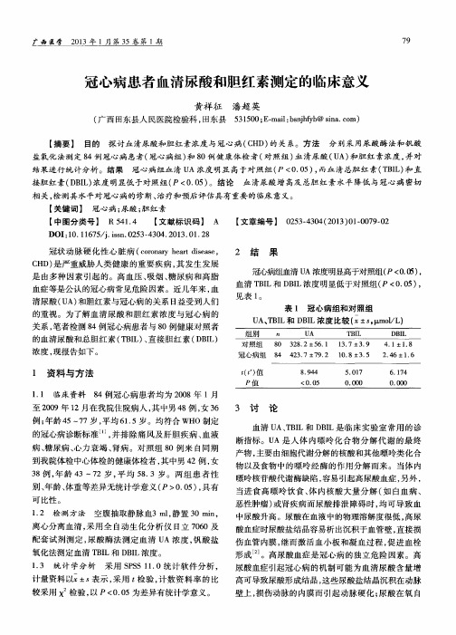 冠心病患者血清尿酸和胆红素测定的临床意义