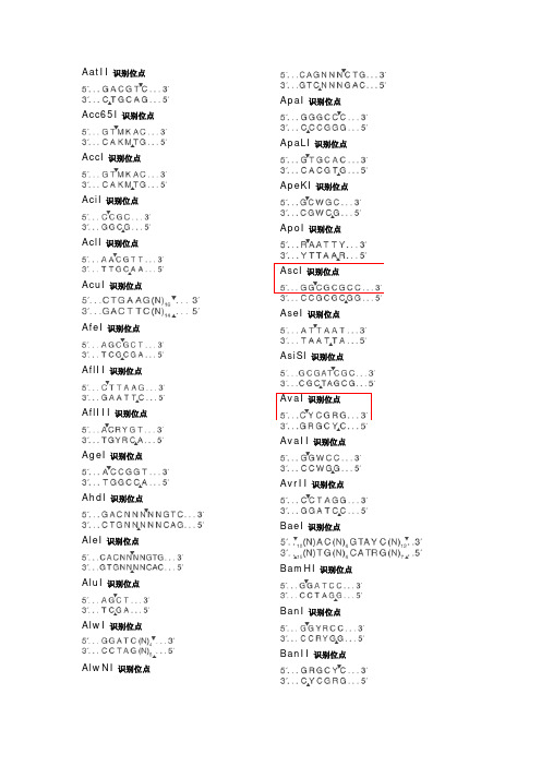 限制性内切酶酶切位点汇总