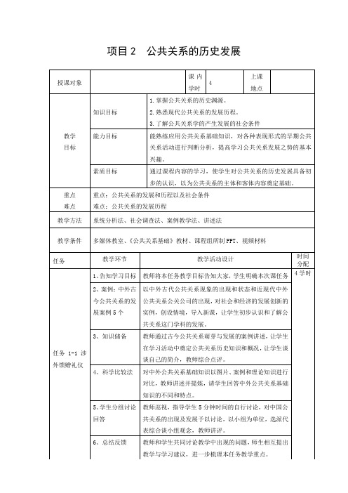 02《公共关系基础》第二章：公共关系的历史发展教学设计