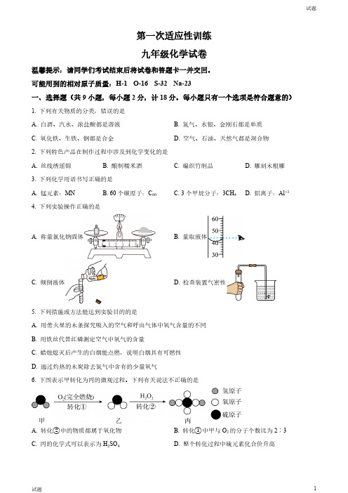 2024陕西省西安市碑林区西工大附中初三一模化学试题及答案