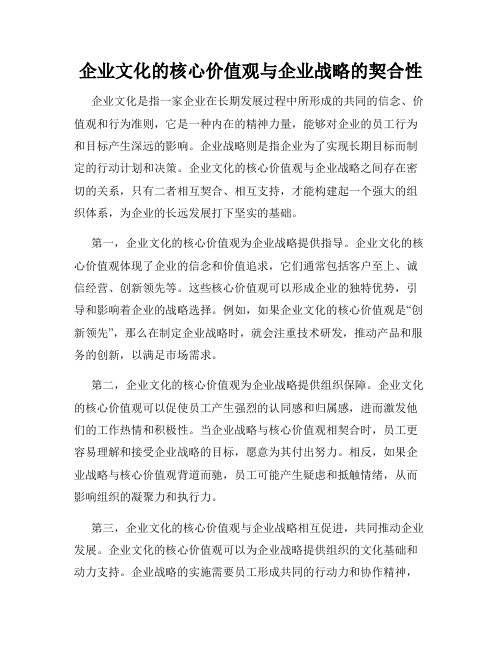 企业文化的核心价值观与企业战略的契合性