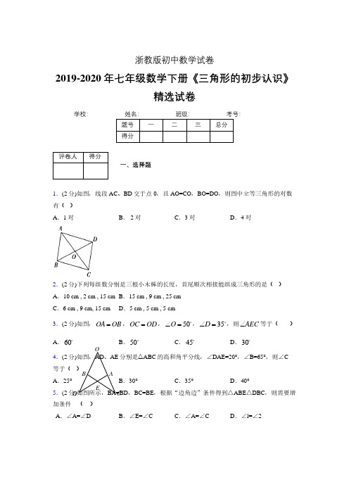 最新浙教版初中数学七年级下册《三角形的初步认识》专项测试 (含答案) (489)