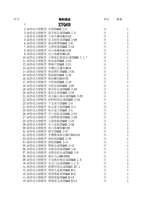 油管动力钳配件明细表