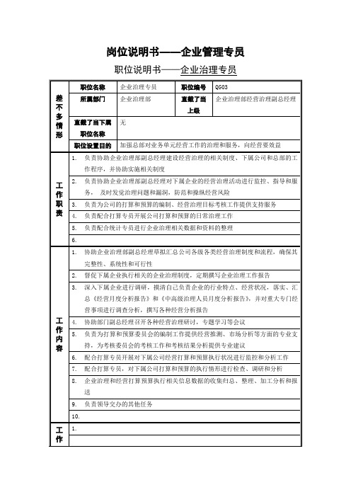 岗位说明书——企业管理专员