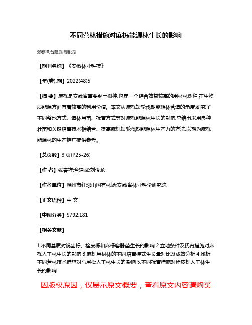 不同营林措施对麻栎能源林生长的影响