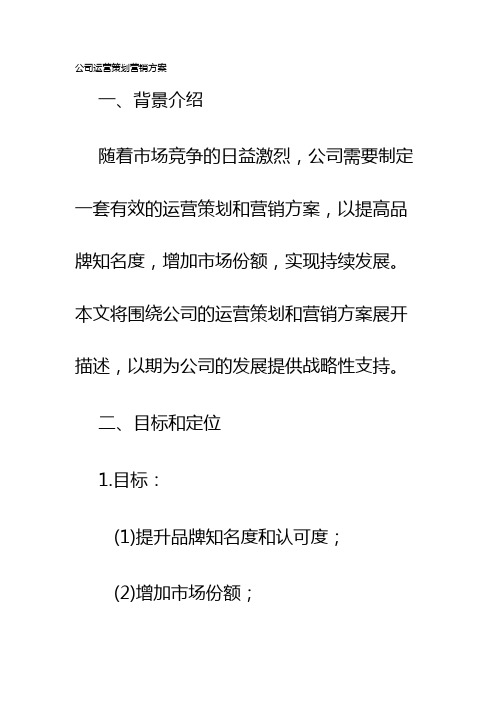 公司运营策划营销方案