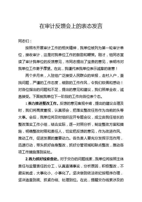 在审计反馈会上的表态发言