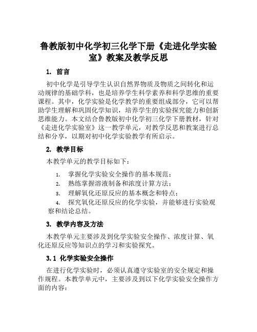 鲁教版初中化学初三化学下册《走进化学实验室》教案及教学反思