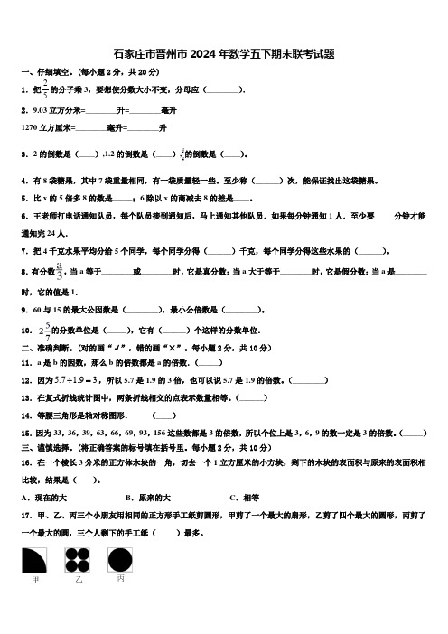 石家庄市晋州市2024年数学五下期末联考试题含解析