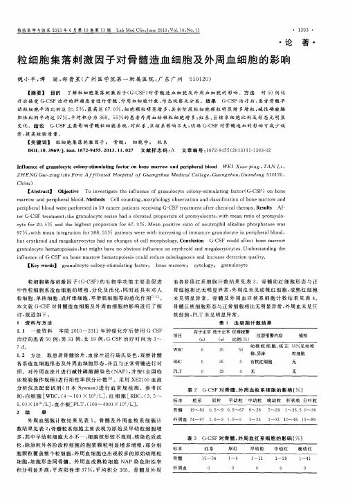 粒细胞集落刺激因子对骨髓造血细胞及外周血细胞的影响