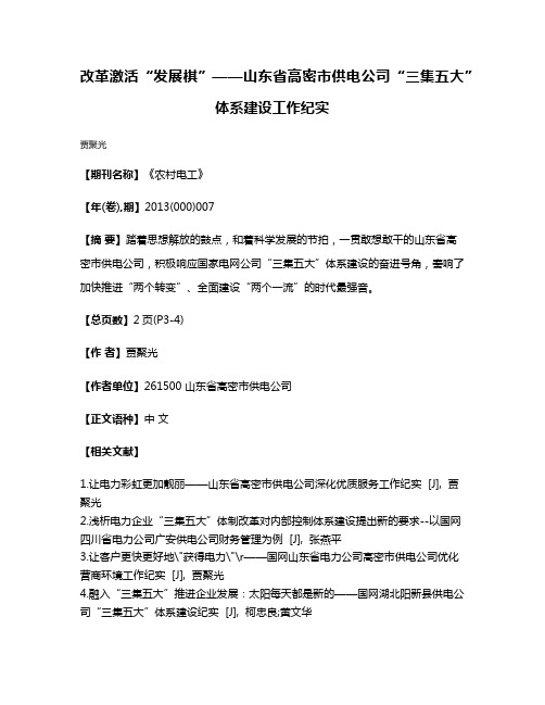 改革激活“发展棋”——山东省高密市供电公司“三集五大”体系建设工作纪实