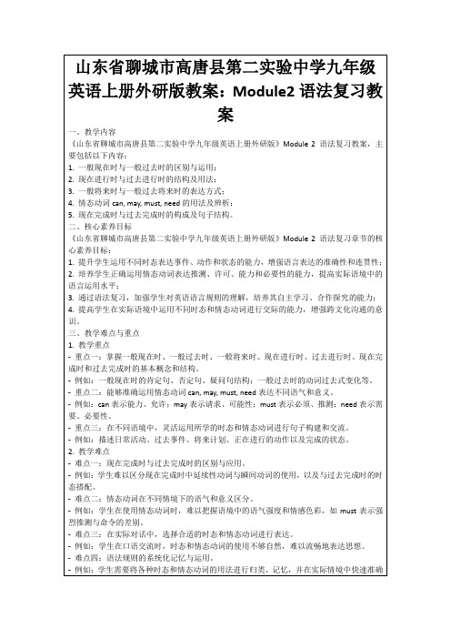 山东省聊城市高唐县第二实验中学九年级英语上册外研版教案：Module2语法复习教案