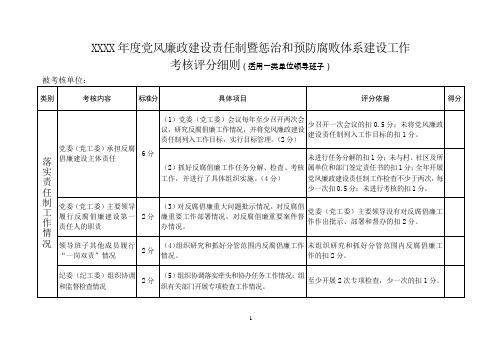 年度党风廉政建设责任制暨惩治和预防腐败体系建设工作考核评分细则