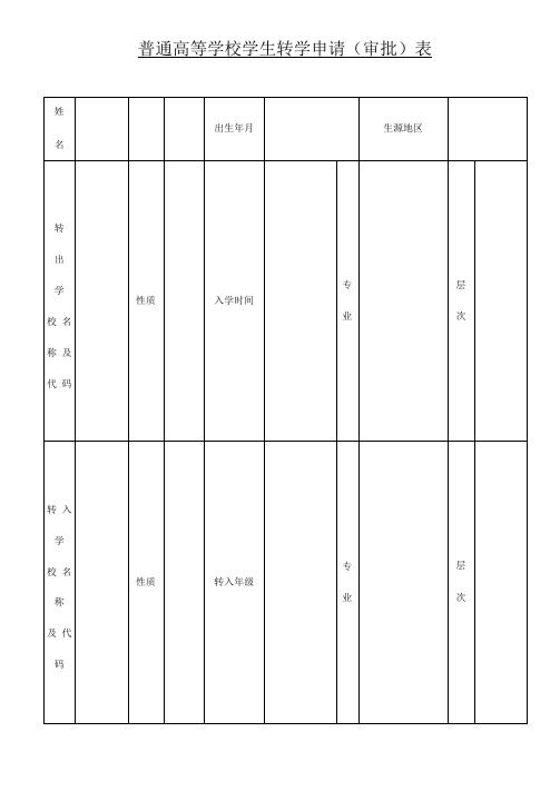 普通高等学校学生转学申请(审批)表