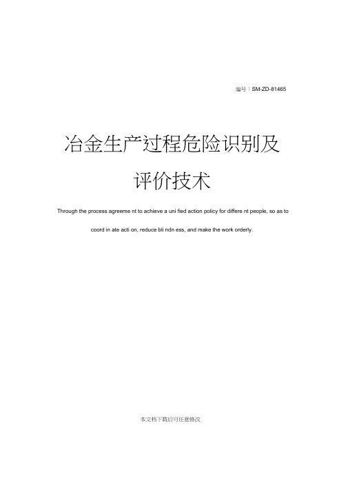 冶金生产过程危险识别及评价技术