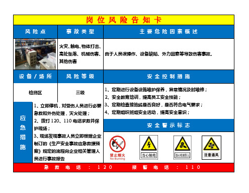 检测区风险告知卡