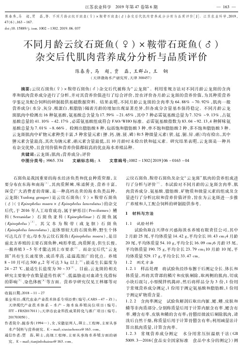 不同月龄云纹石斑鱼(♀)×鞍带石斑鱼(♂)杂交后代肌肉营养成分分析与品质评价