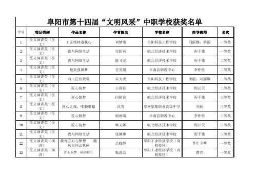 阜阳市第十四届“文明风采”中职学校获奖名单