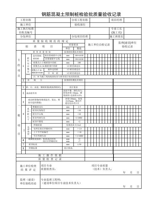 钢筋混凝土预制桩检验批质量验收记录