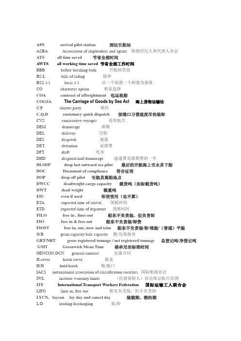 租船运输缩略词简化版