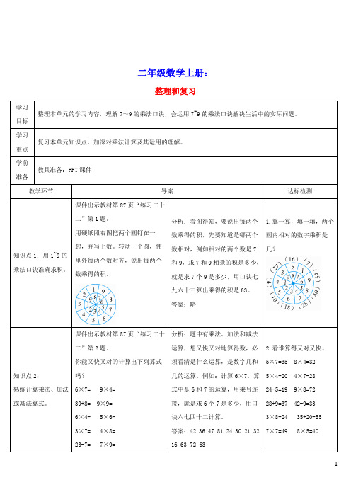 二年级数学上册6表内乘法二整理和复习导学案新人教版