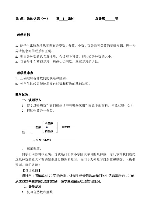 人教版六年级下册数学 总复习 数与代数 教案