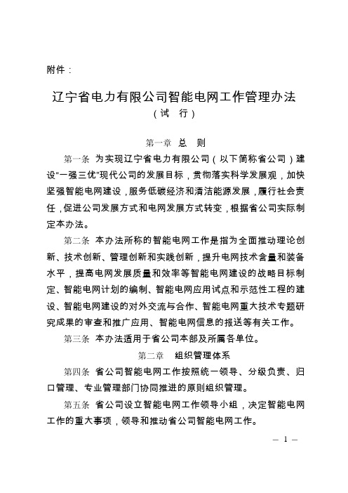 辽宁省电力有限公司智能电网工作管理办法