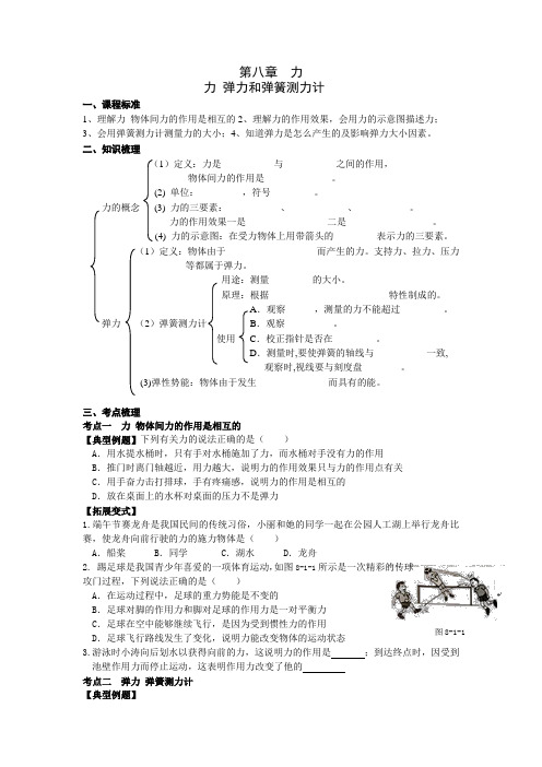 苏科版九年级物理学习共同体中考总复习第8章、力、弹力教学案设计(无答案)